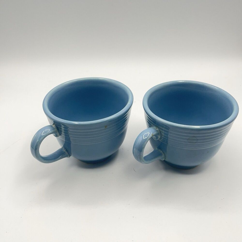Fiesta ware Coffee Tea Cups C Handles Set of 2 Light Blue
